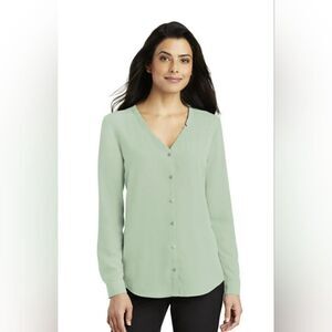 Port Authority Plain Long Sleeve  Blouse, Misty Sage, Size Medium